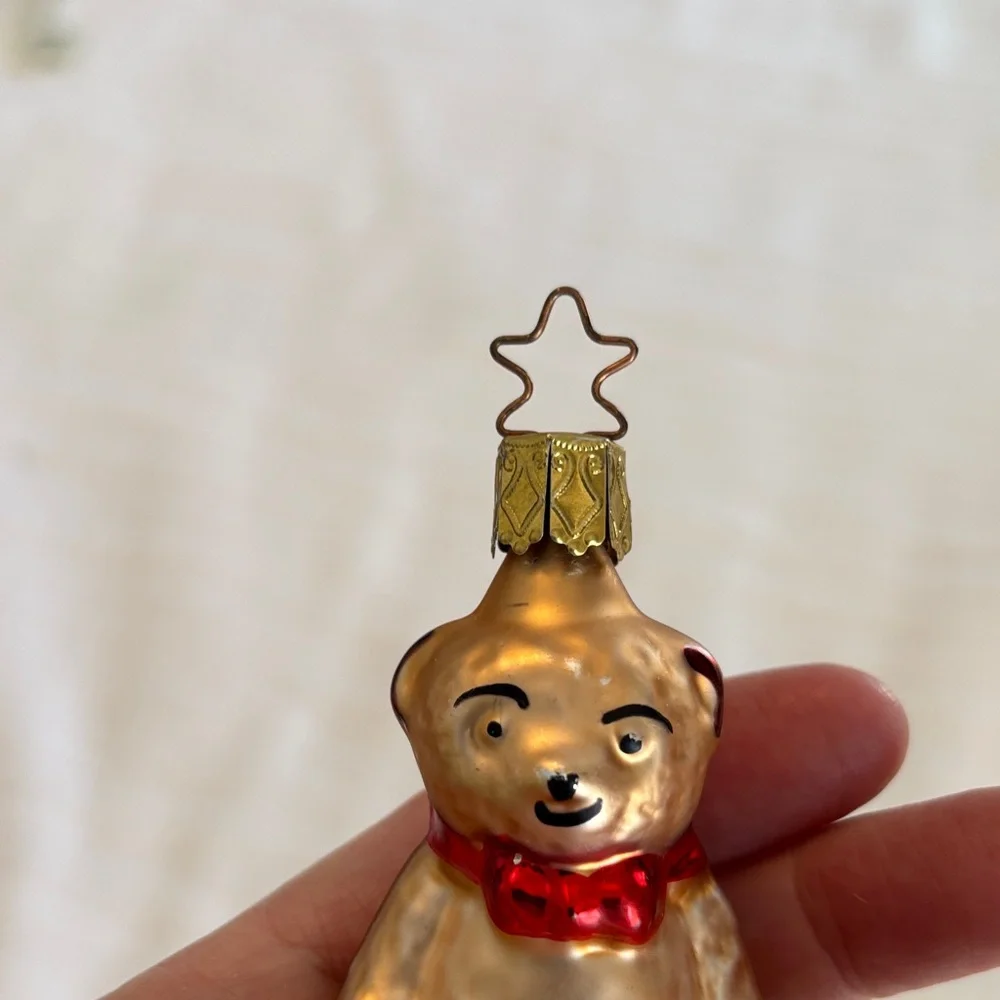 Vintage Gold Tone Bear Ornament Mercury Glass Radko?? Handpainted